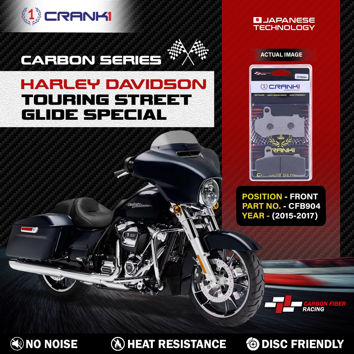 CRANK1 CFB904 carbon front brake pads for Harley Street Glide Special 2015-2017
