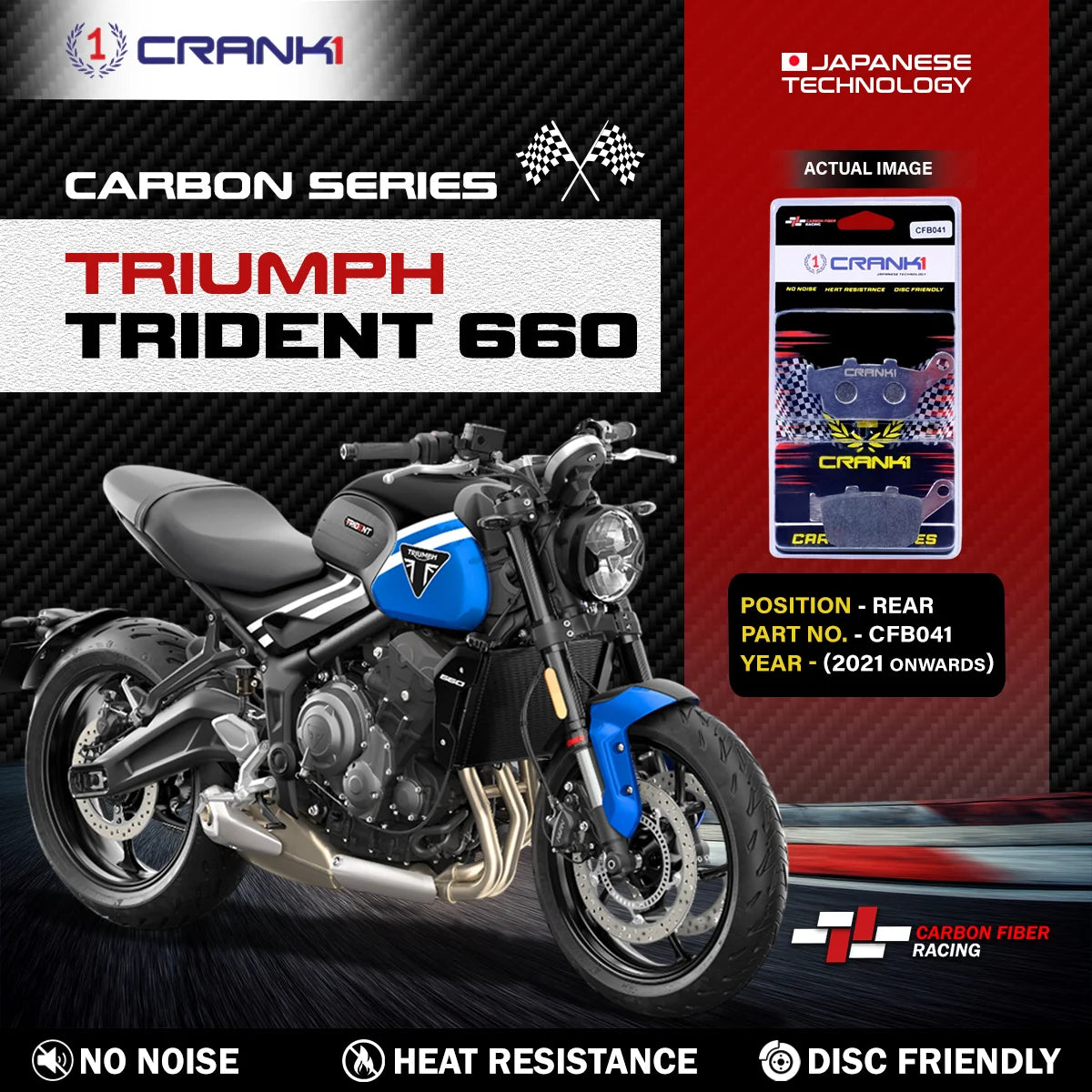 CRANK1 CFB041 carbon rear brake pads for Triumph Trident 660