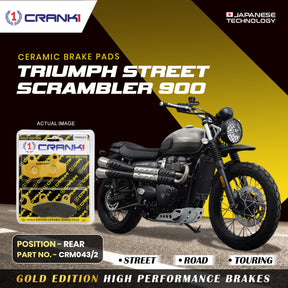 CRANK1 Ceramic Rear Brake Pads CRM043/2 for Triumph Street Scrambler 900, Street Twin, Bonneville T100 and Bonneville T120 HH Rated Motorcycle Brake Pads