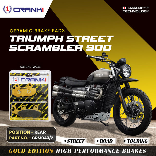 CRANK1 Ceramic Rear Brake Pads CRM043/2 for Triumph Street Scrambler 900, Street Twin, Bonneville T100 and Bonneville T120 HH Rated Motorcycle Brake Pads