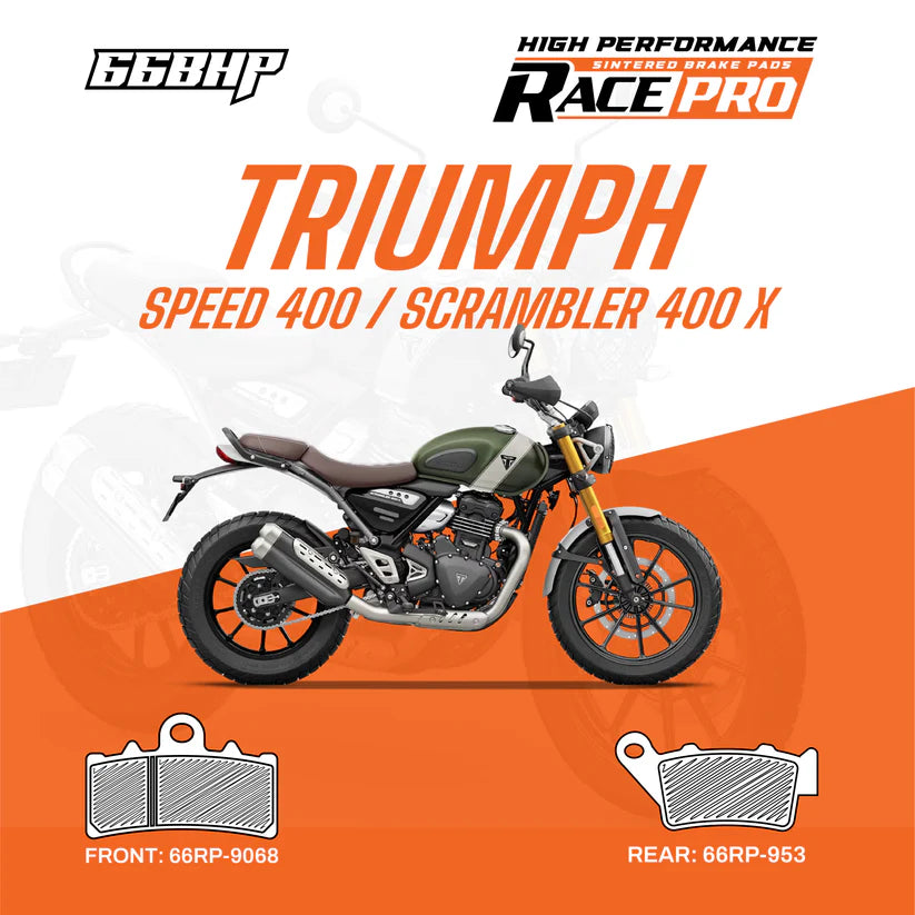 66BHP Race Pro Sintered Brake Pads for Triumph Speed 400 Scrambler 400 X Front 66RP-9068 Rear 66RP-953