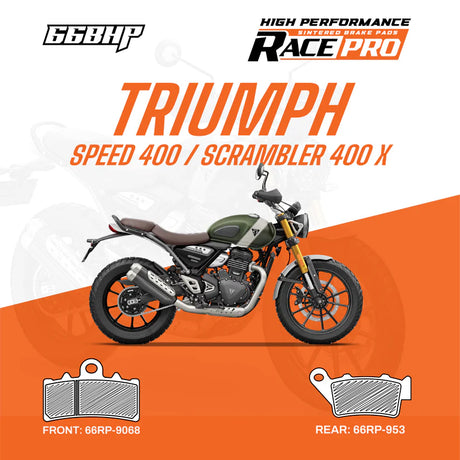 66BHP Race Pro Sintered Brake Pads for Triumph Speed 400 Scrambler 400 X Front 66RP-9068 Rear 66RP-953