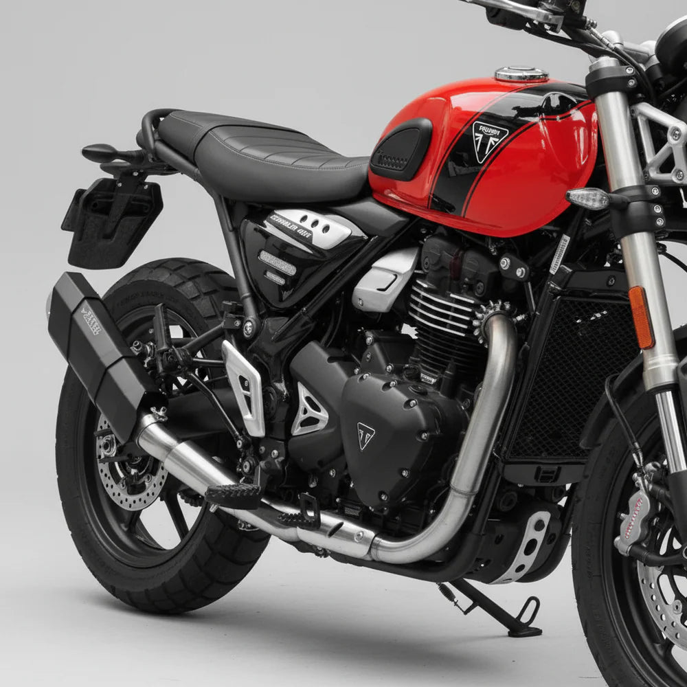 Barrel Rogue 2.0 stainless steel slip-on exhaust with link pipe for Triumph Speed 400 and Scrambler 400X