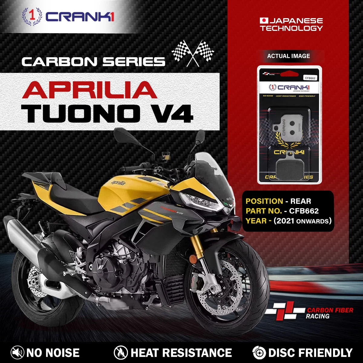 CRANK1 CFB662 carbon rear brake pads for Aprilia Tuono V4 2021 onwards