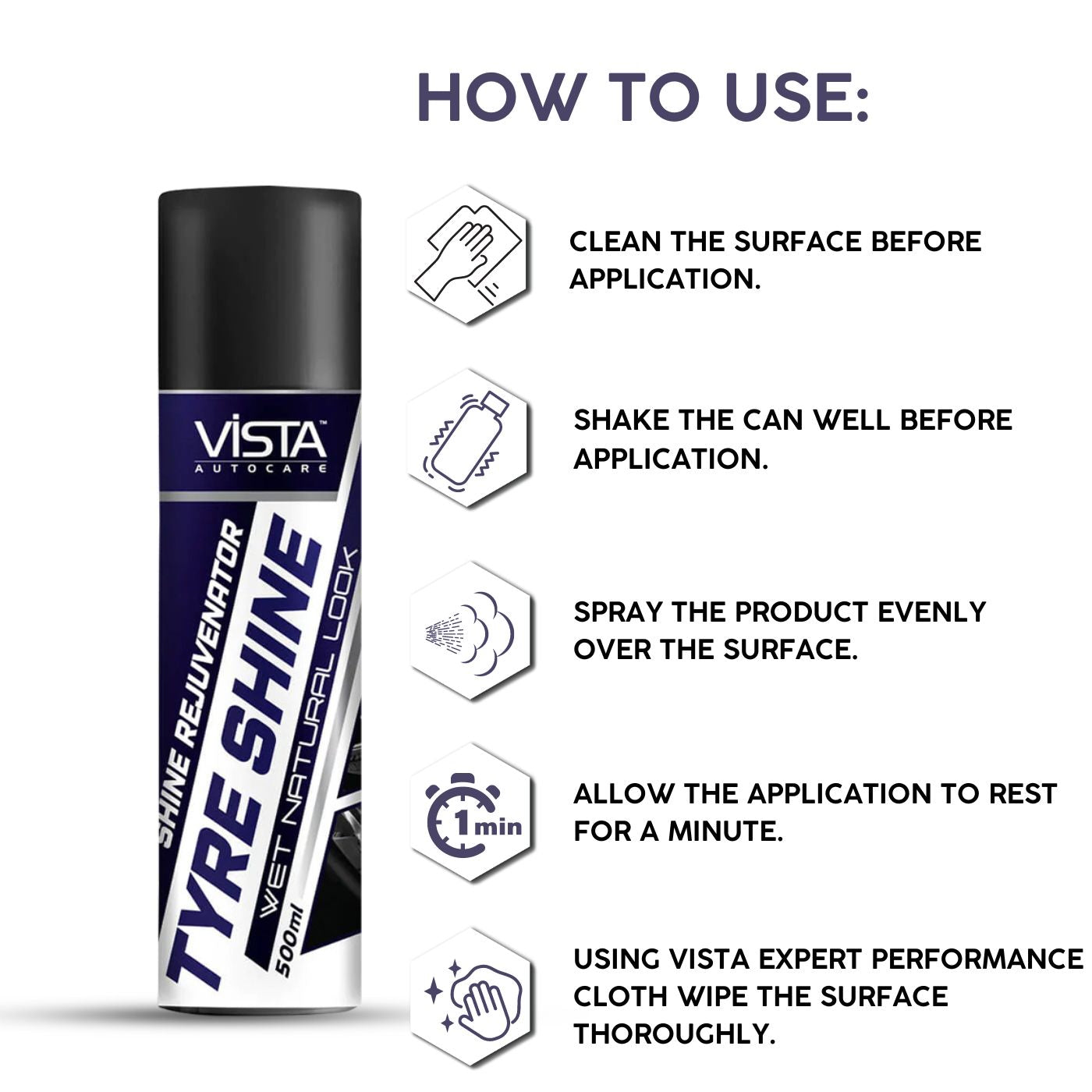 Vista Auto Care Tyre Shine Spray 500ml car and bike tyre polish

