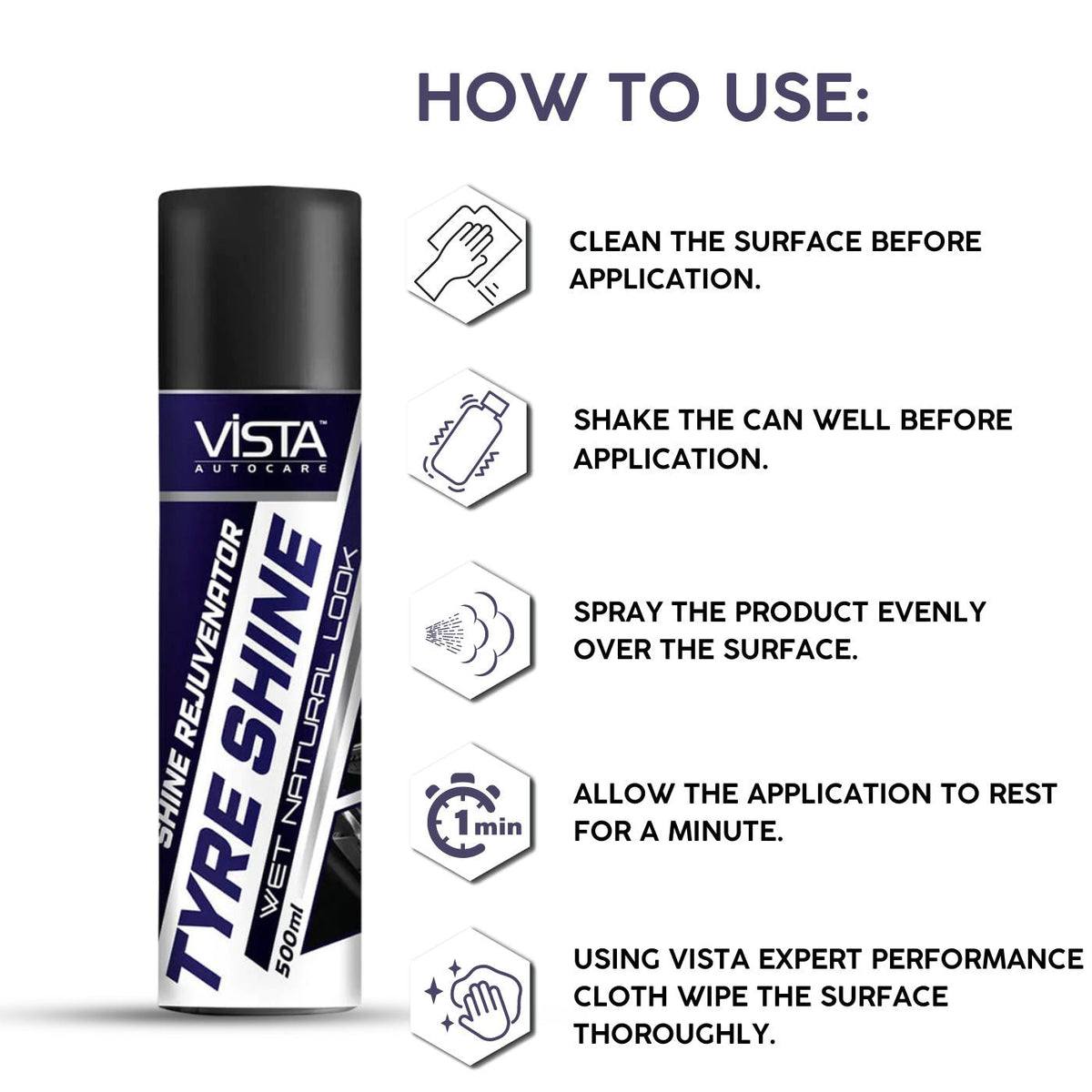 Vista Auto Care Tyre Shine Spray 500ml car and bike tyre polish

