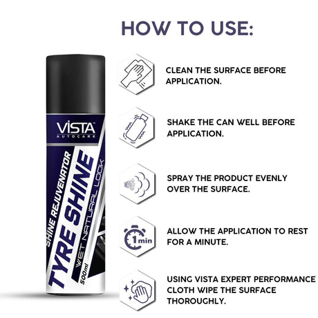 Vista Auto Care Tyre Shine Spray 500ml car and bike tyre polish

