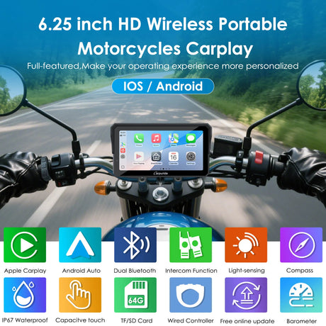 Carpuride W602BS Pro 6-inch BMW motorcycle CarPlay display
