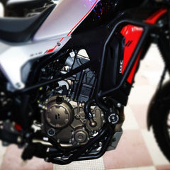 MotoCare black upper lower crash guard installed on Hero XPulse 210 protecting engine and frame