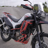 MotoCare red upper lower crash guard installed on Hero XPulse 210 protecting engine and frame