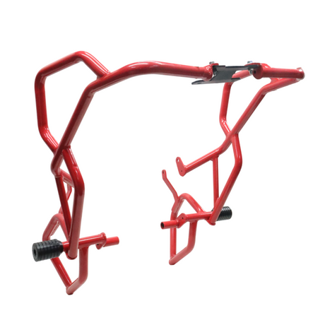 MotoCare red upper lower crash guard for TVS Apache RTX 300 engine and frame protection installed on motorcycle