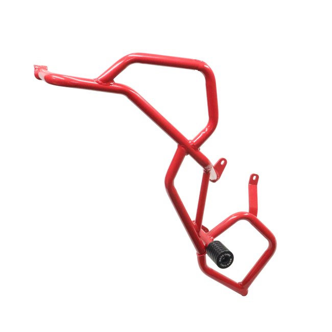 MotoCare red upper lower crash guard for TVS Apache RTX 300 engine and frame protection installed on motorcycle