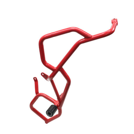 MotoCare red upper lower crash guard for TVS Apache RTX 300 engine and frame protection installed on motorcycle