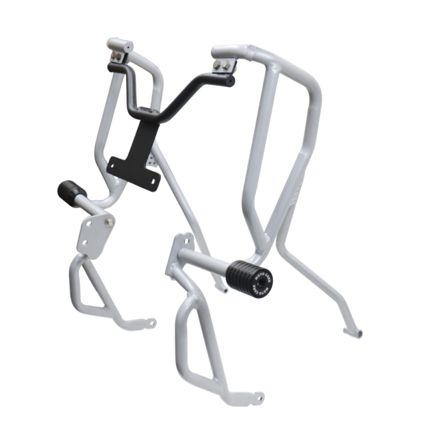 MotoCare silver upper lower crash guard installed on Hero XPulse 210 protecting engine and frame