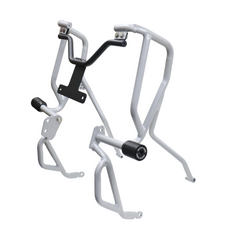 MotoCare silver upper lower crash guard installed on Hero XPulse 210 protecting engine and frame