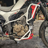 MotoCare white upper lower crash guard installed on Hero XPulse 210 protecting engine and frame