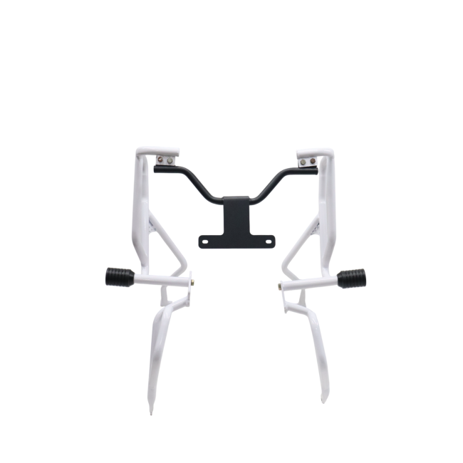 MotoCare white upper lower crash guard installed on Hero XPulse 210 protecting engine and frame