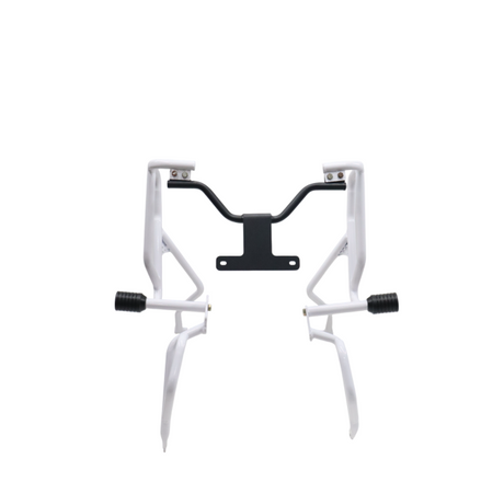 MotoCare white upper lower crash guard installed on Hero XPulse 210 protecting engine and frame