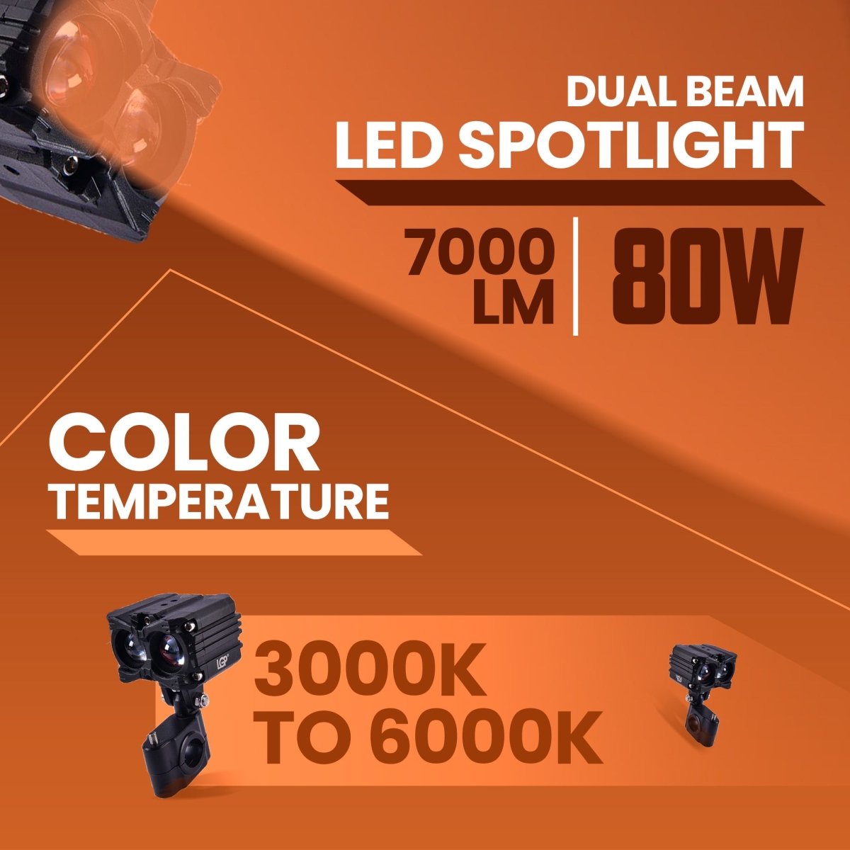 LGP MK05 80W 7000LM dual beam LED spotlight pair

