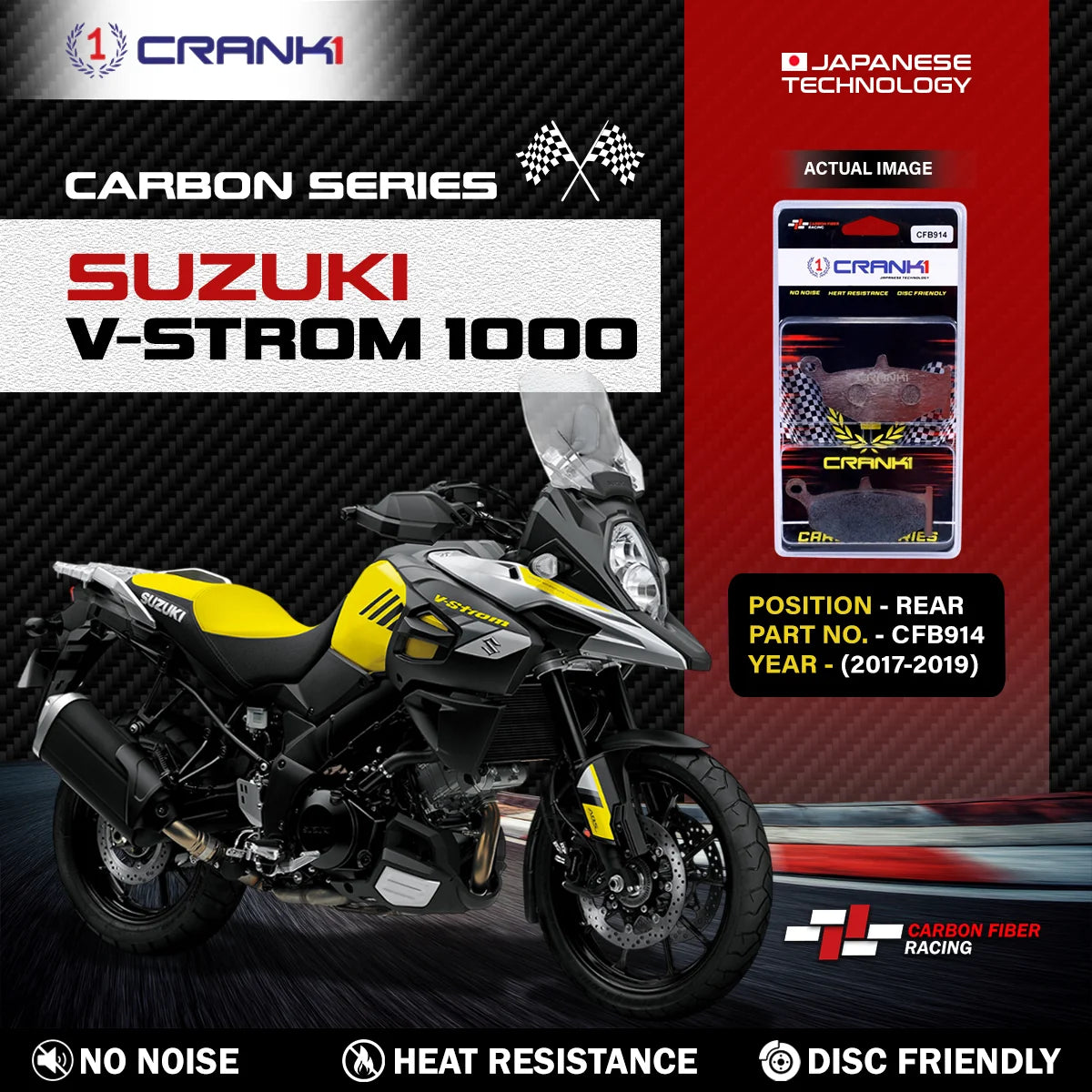 CRANK1 CFB914 carbon rear brake pads for Suzuki V-Strom 1000 2017-2019