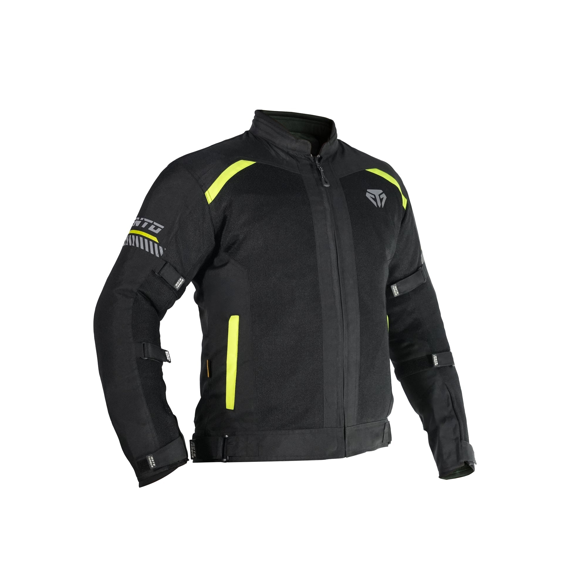 Moto Torque VENTO riding jacket cyber neon green front view with CE Level 2 armor