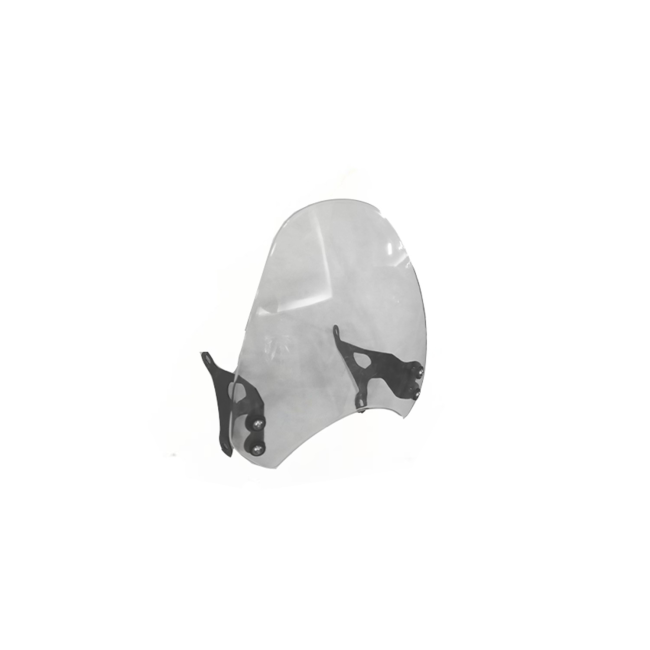 MotoCare windshield visor installed on Triumph Scrambler 400X showing aerodynamic wind deflector and touring upgrade front view