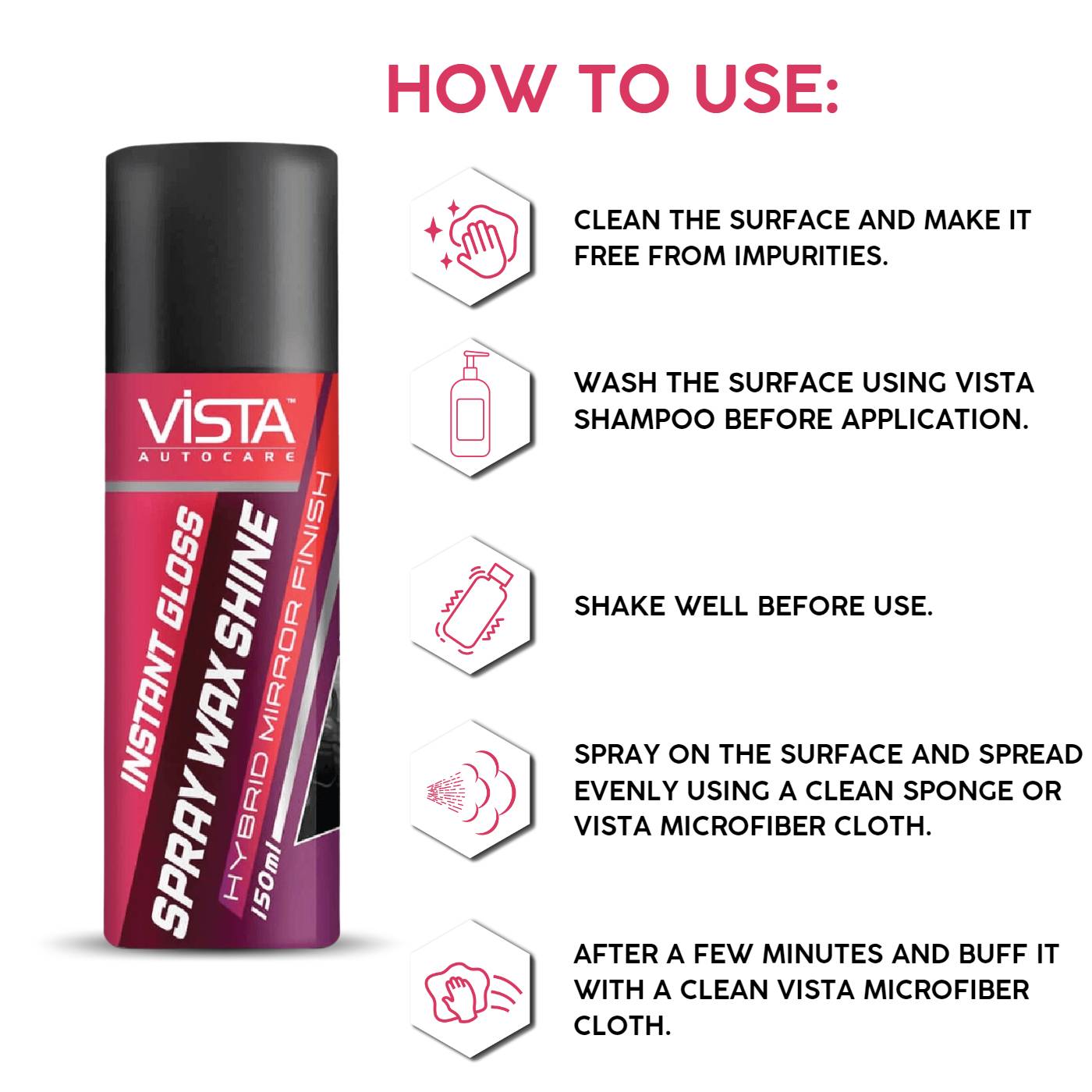 Vista Auto Care Spray Wax Shine 150ml car spray wax with UV protection

