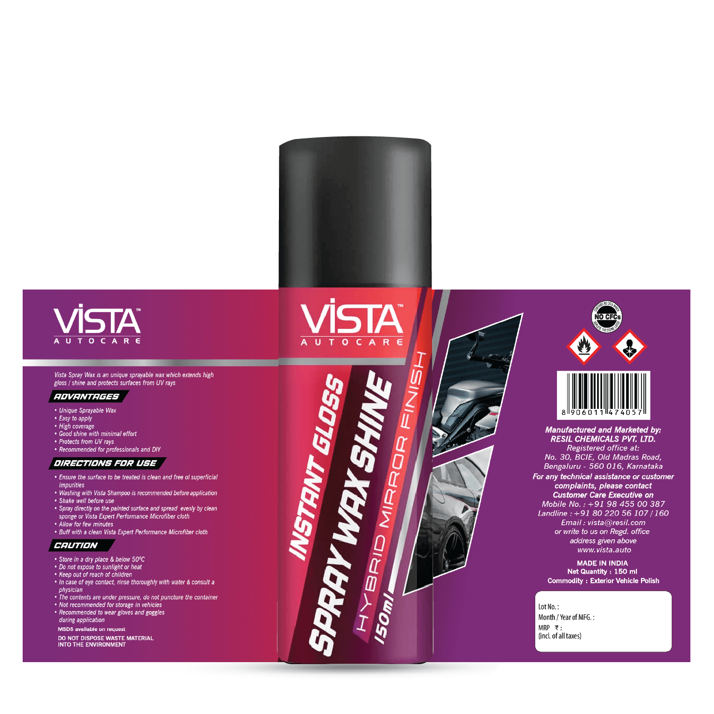 Vista Auto Care Spray Wax Shine 150ml car spray wax with UV protection

