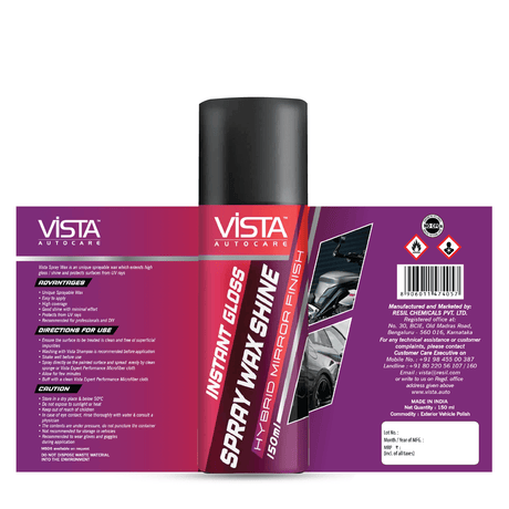 Vista Auto Care Spray Wax Shine 150ml car spray wax with UV protection

