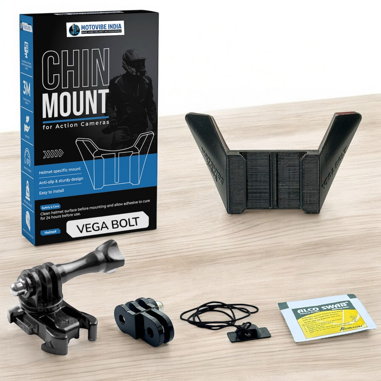 Vega Bolt helmet chin mount installed for GoPro motorcycle POV recording