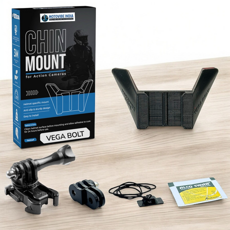 Vega Bolt helmet chin mount installed for GoPro motorcycle POV recording
