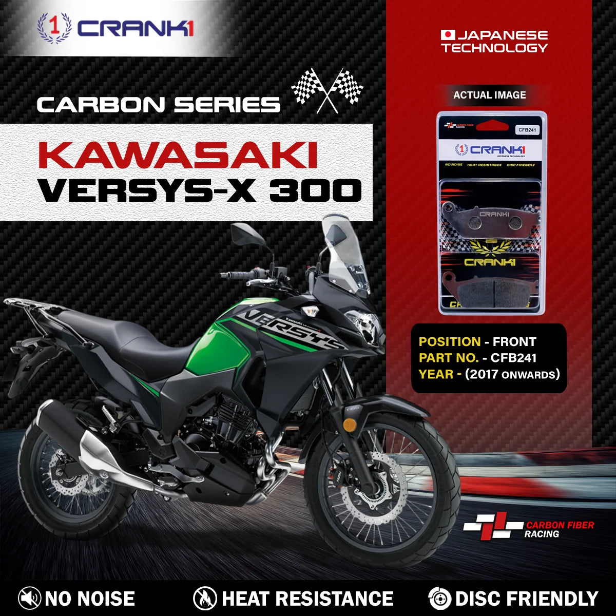 CRANK1 CFB241 carbon front brake pads for Kawasaki Versys-X 300 2017 onwards