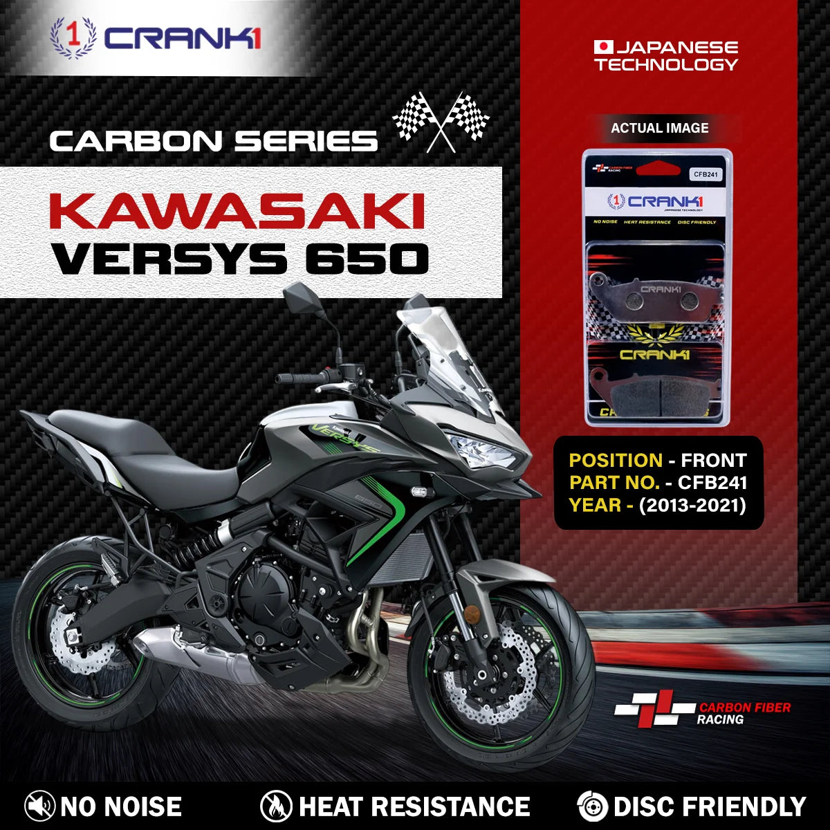 CRANK1 CFB241 carbon front brake pads for Kawasaki Versys 650 2013–2021