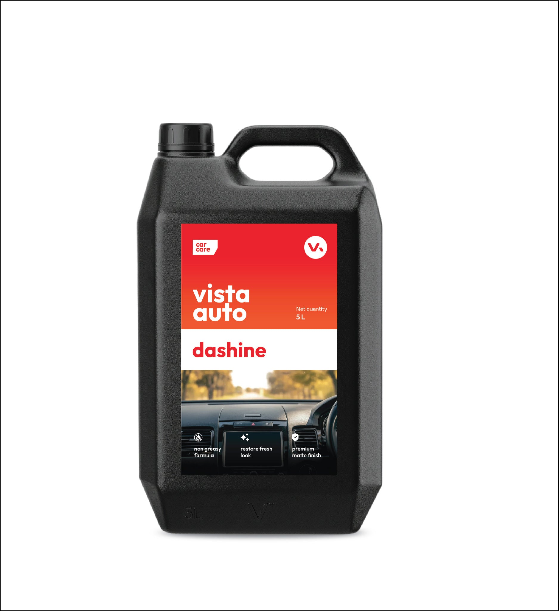 Vista Auto Care Dashine 5L non-greasy dashboard polish for car interiors

