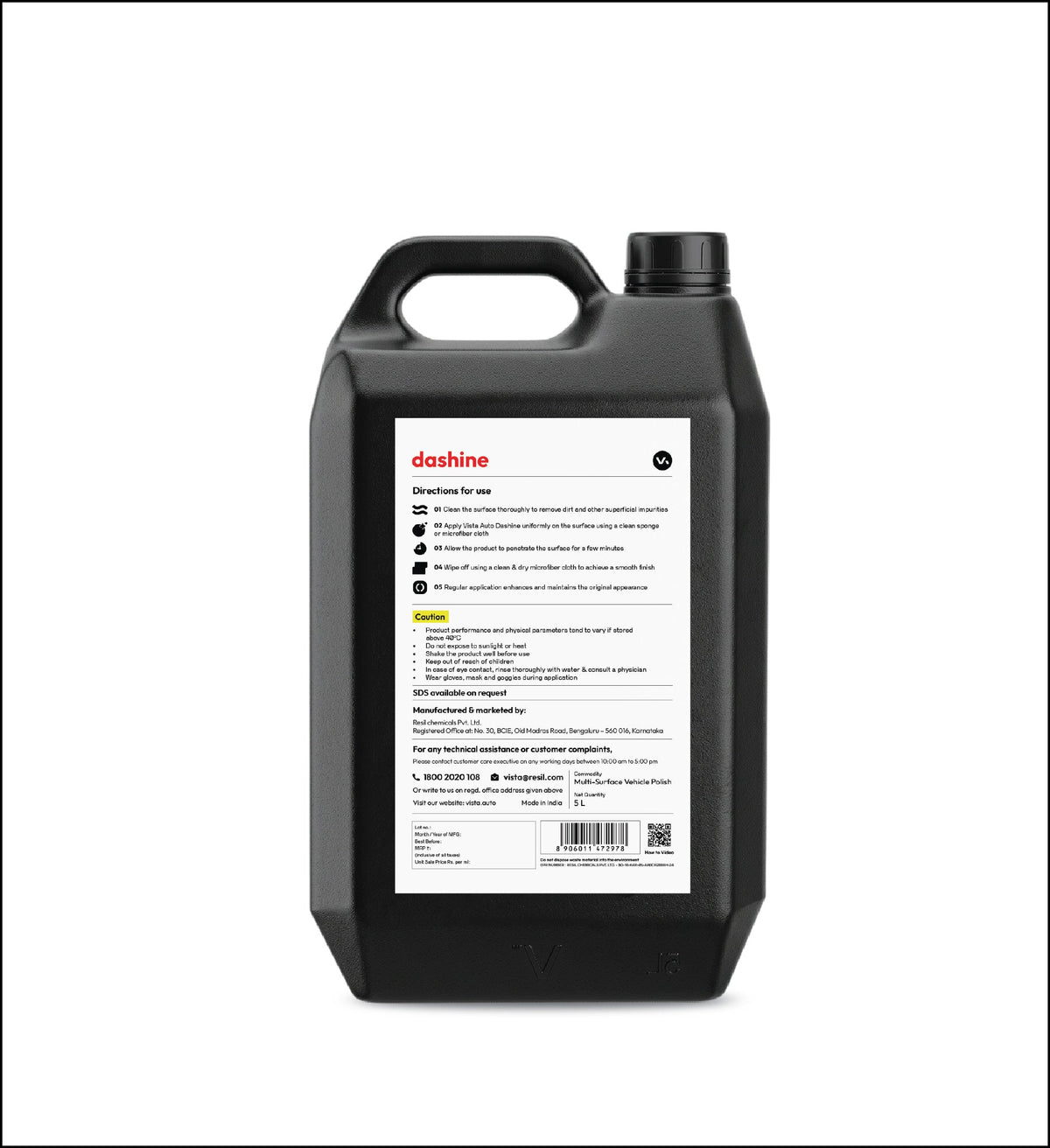 Vista Auto Care Dashine 5L non-greasy dashboard polish for car interiors

