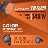 LGP DK70 140W 20000LM LED spotlight pair for bike
