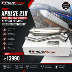 PowerRage Performance Slip-On Exhaust for Hero XPulse 210 with brushed stainless steel finish lightweight motorcycle exhaust