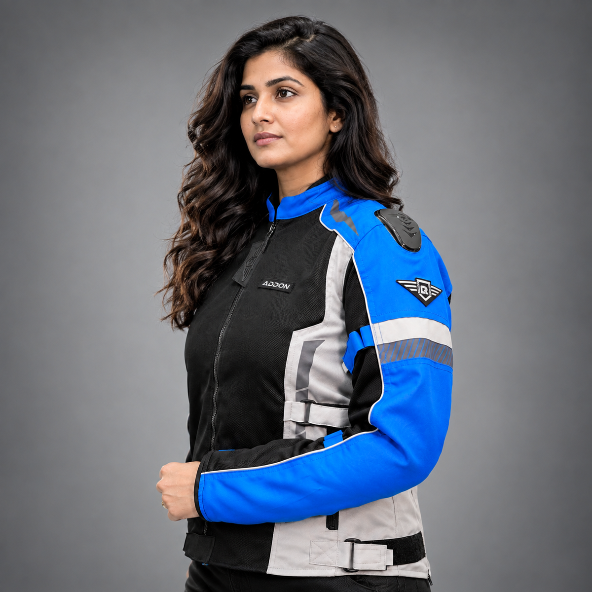 Lone Ranger Women Addon Pro motorcycle riding jacket in blue front view