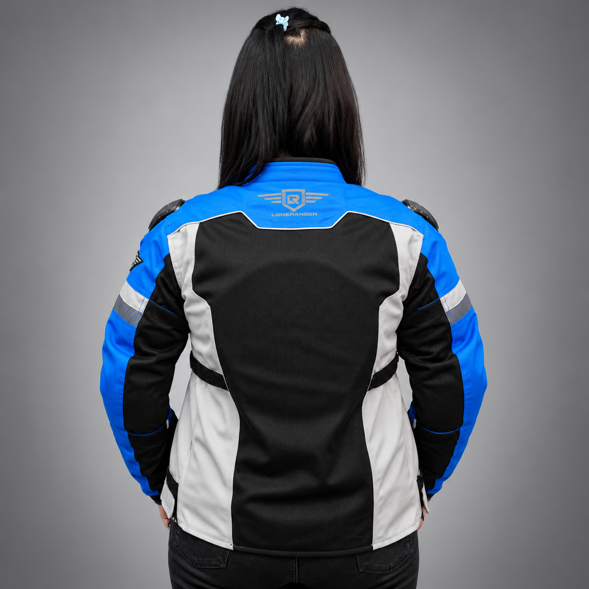 Lone Ranger Women Addon Pro motorcycle riding jacket in blue front view