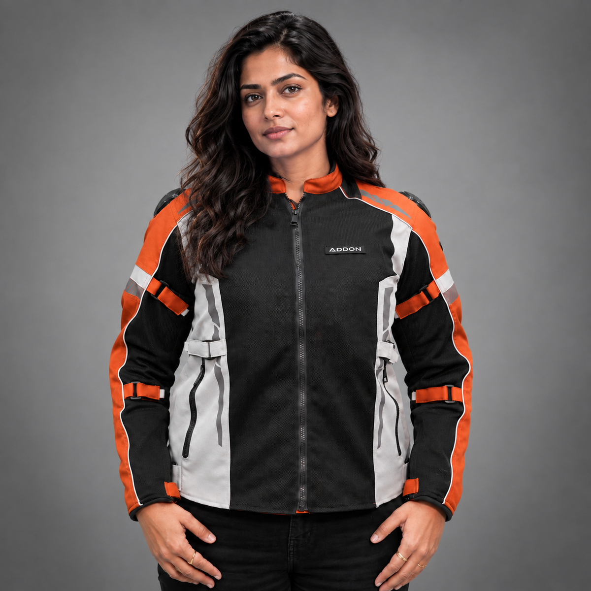 Lone Ranger Women Addon Pro motorcycle riding jacket in rust front view

