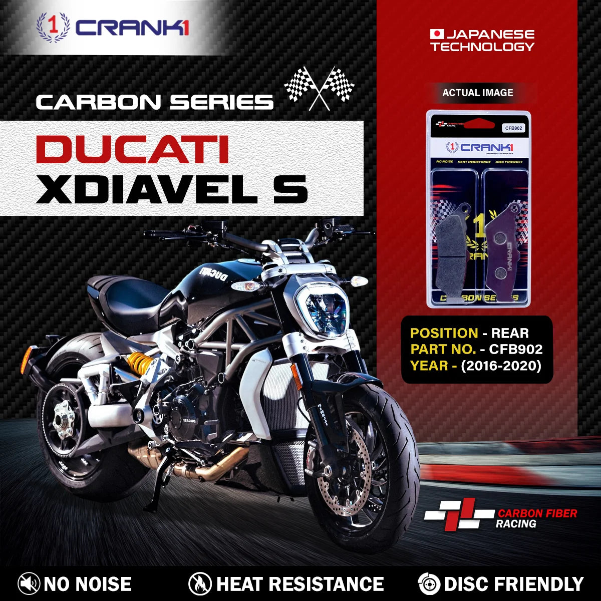 CRANK1 CFB902 carbon rear brake pads for Ducati XDiavel S