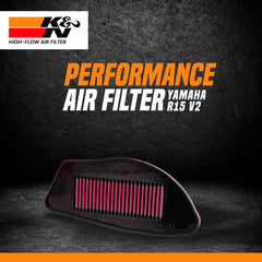 K&N YA-1208 high flow air filter for Yamaha R15 V1 and V2 150cc performance motorcycle washable reusable engine filter
