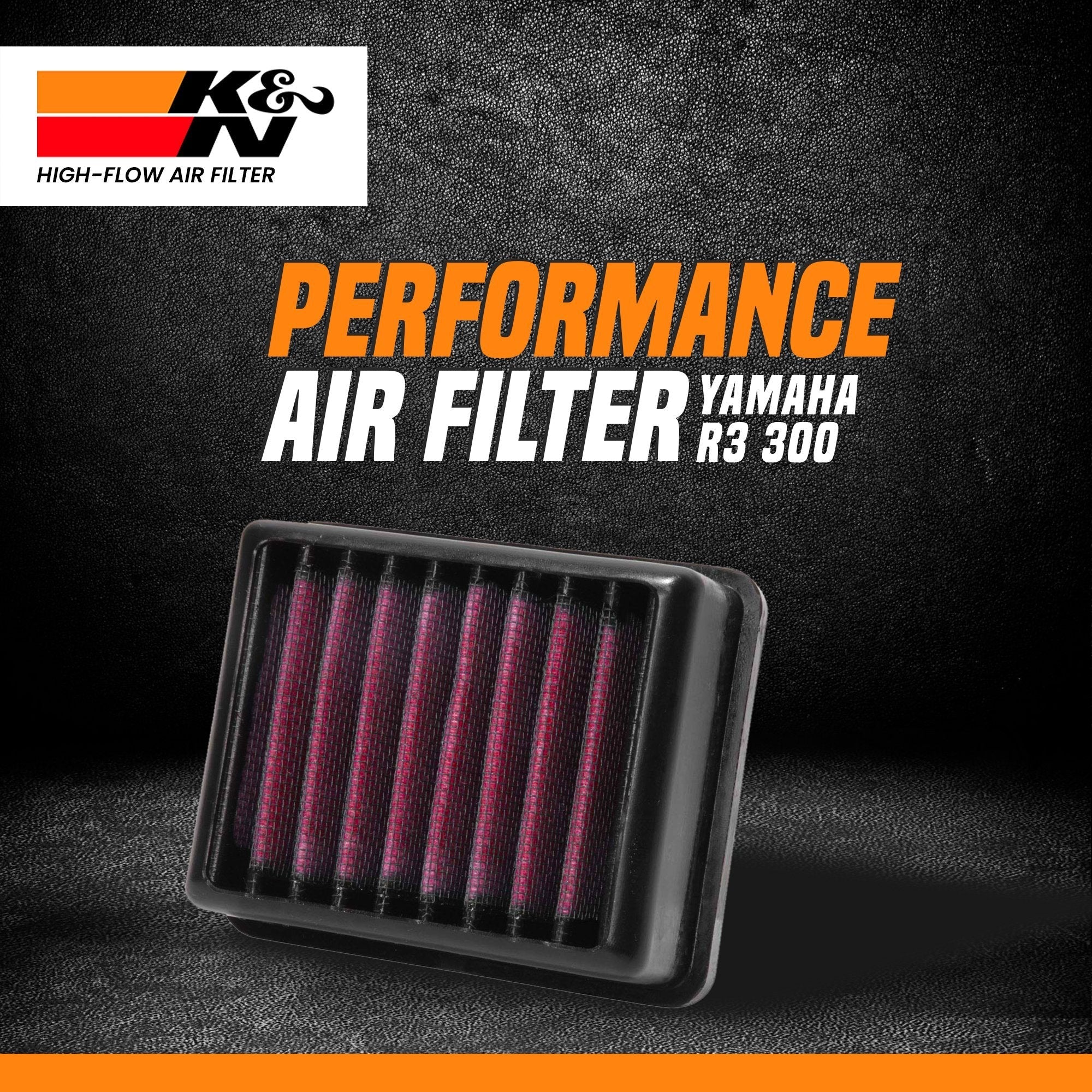 K&N high performance air filter installed on Yamaha YZF-R3 engine
