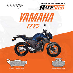 66BHP Race Pro Sintered Brake Pads for Yamaha FZ16 FZ25 Fazer Front 66RP-947 Rear 66RP-432 high performance braking upgrade