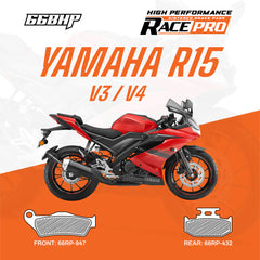 66BHP Race Pro Sintered Brake Pads for Yamaha R15 V3 V4 Front 66RP-947 Rear 66RP-432 high performance braking upgrade