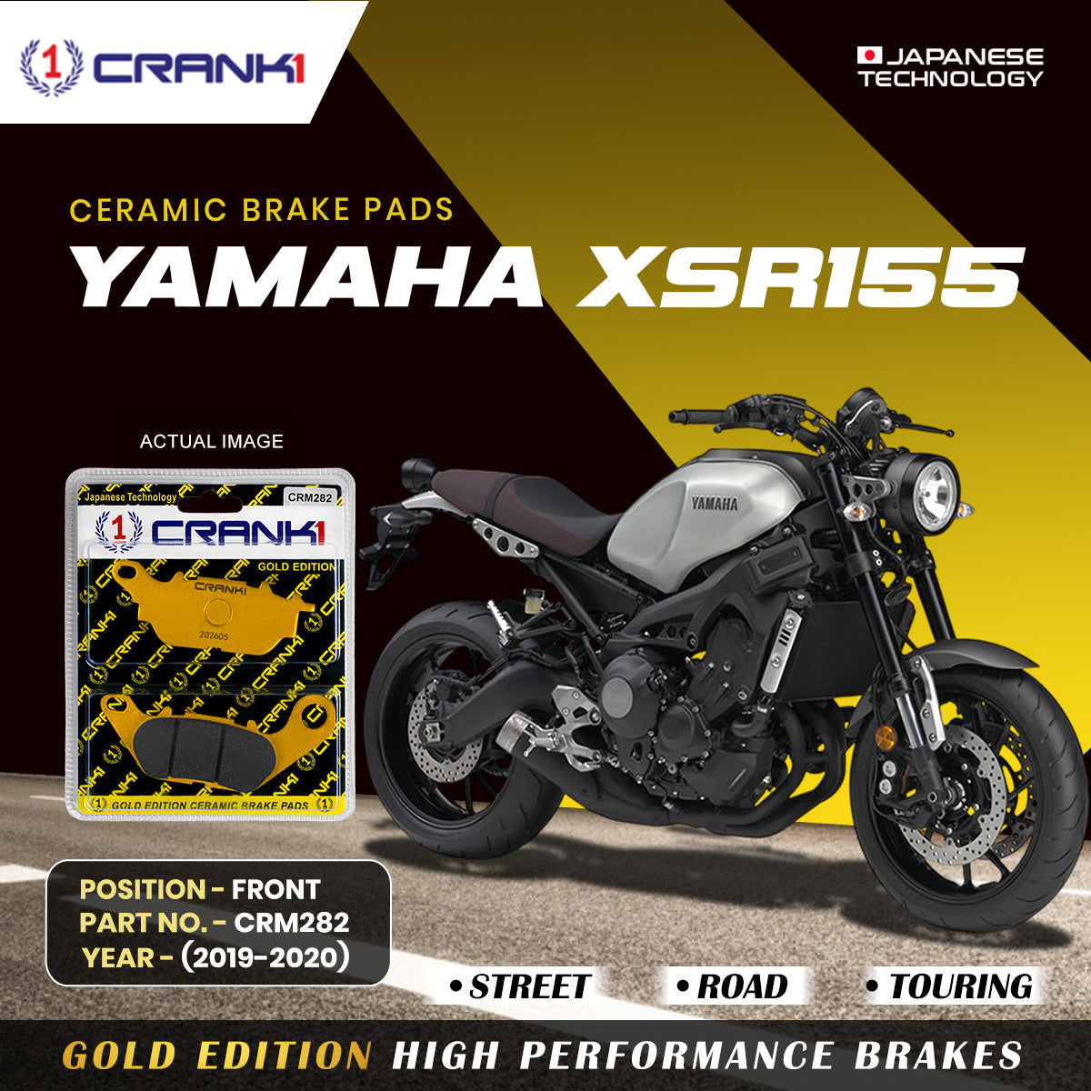 CRANK1 Ceramic Brake Pads for Yamaha XSR155 2019-2020 Front Disc Brake CRM282