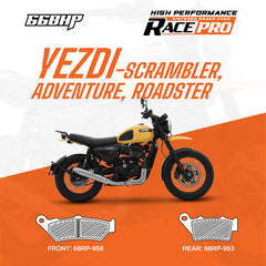 66BHP Race Pro Sintered Brake Pads for Yezdi Scrambler Adventure Roadster Front 66RP-958 Rear 66RP-953