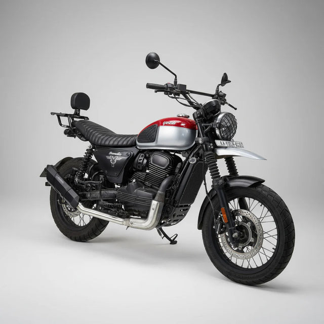 Barrel Rogue 2.0 exhaust Yezdi Scrambler with link pipe performance slip on exhaust India