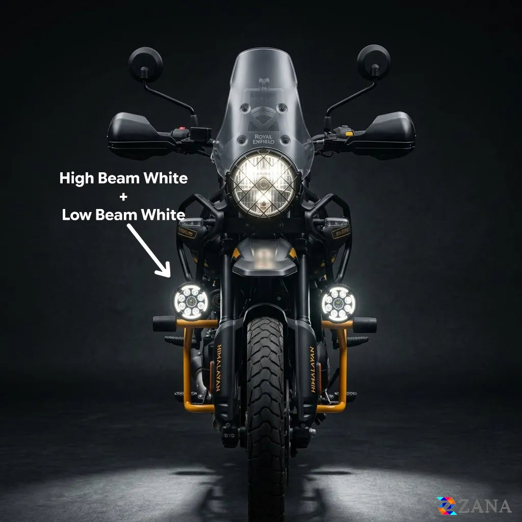 ZANA Universal DRL-R 60 120W LED Motorcycle Fog Lights with Dual Colour DRL, Amber Covers, Black Covers and Complete Wiring Kit | Legendary Custom