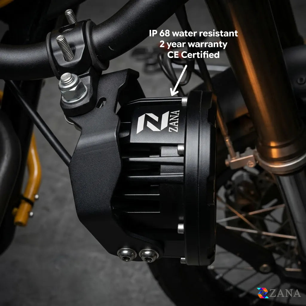 ZANA Universal DRL-R 60 120W LED Motorcycle Fog Lights with Dual Colour DRL, Amber Covers, Black Covers and Complete Wiring Kit | Legendary Custom